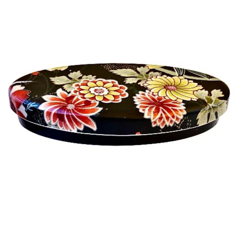 Plastic Lacquer Trinket Box with Lid Vintage Black Flowers